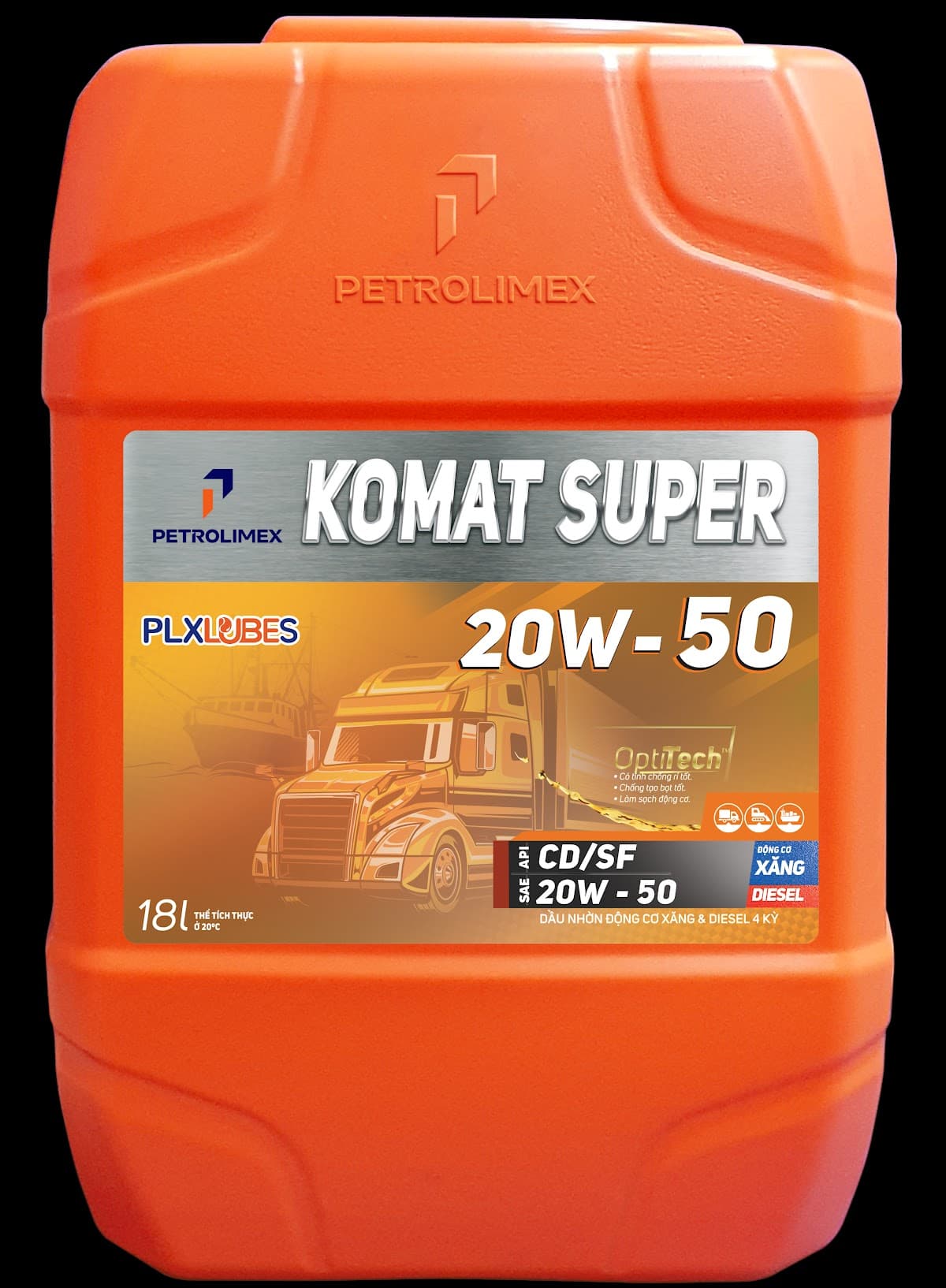Bao bì PLC Komat Super 20W-50 thùng 18L