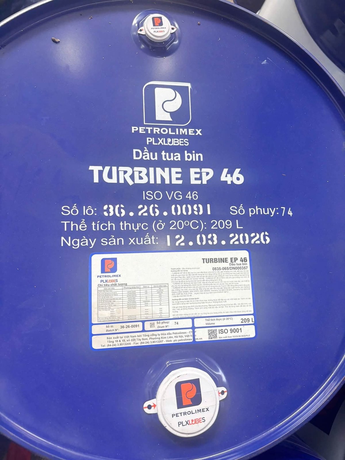 Nhãn phuy dầu tua bin Turbine EP 46